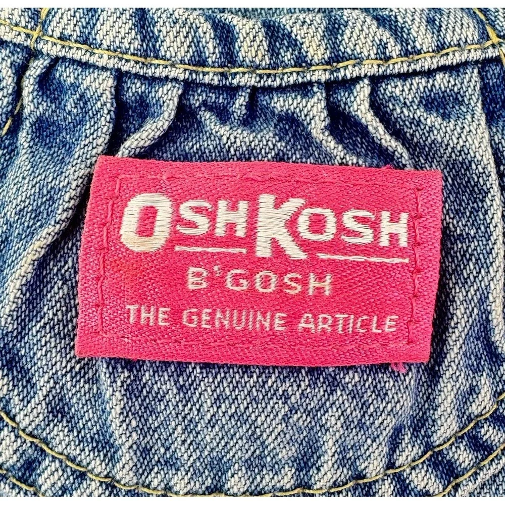 Oshkosh B'Gosh Vintage Infant Girls Light Wash Denim Baggy Overalls Jeans 18 Mon